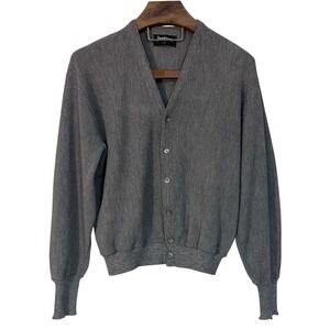 Vtg Jantzen Mens Gray Button Up Cardigan Sweater Grandpa Kurt Cobain Golf 90s L